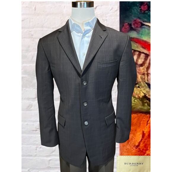 Burberry London 42L Brown Blue Tan Plaid Designer Blazer Sport Coat Jacket - Picture 7 of 16